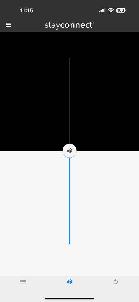 Volume adjustment slider on the stayconnect app for hotel television control