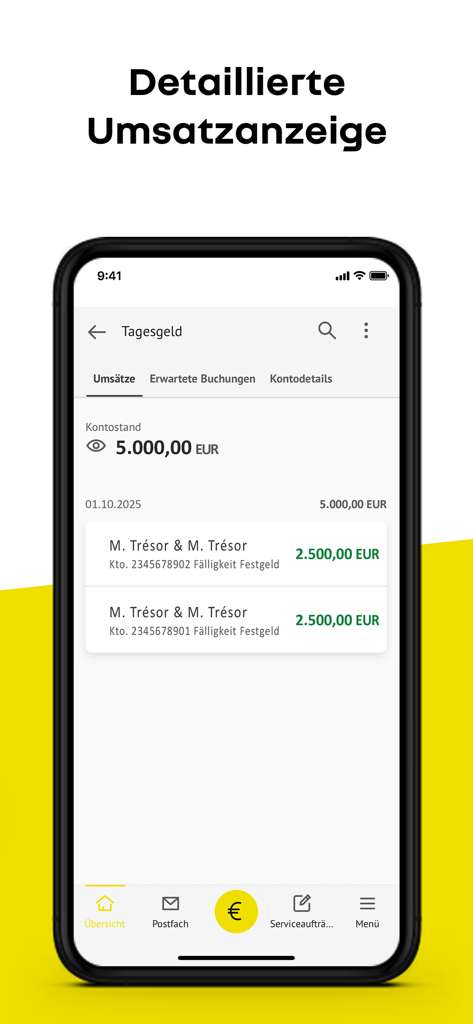 Vue détaillée des transactions dans l'application mobile Renault Bank direkt montrant le solde du compte d'épargne et les entrées récentes
