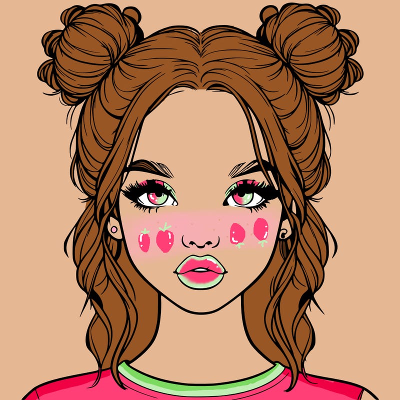 realistic girl with two buns in hair and lips