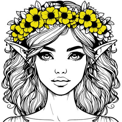 realistic female elf with flower crown