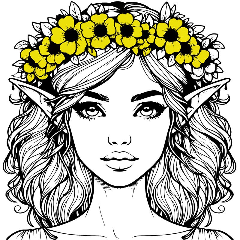 realistic female elf with flower crown