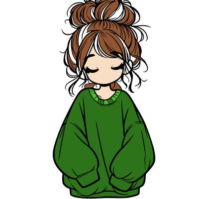 girl with baggy sweatshirt and messy bun