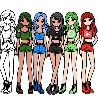 a group of girls wearing crop tops and shorts