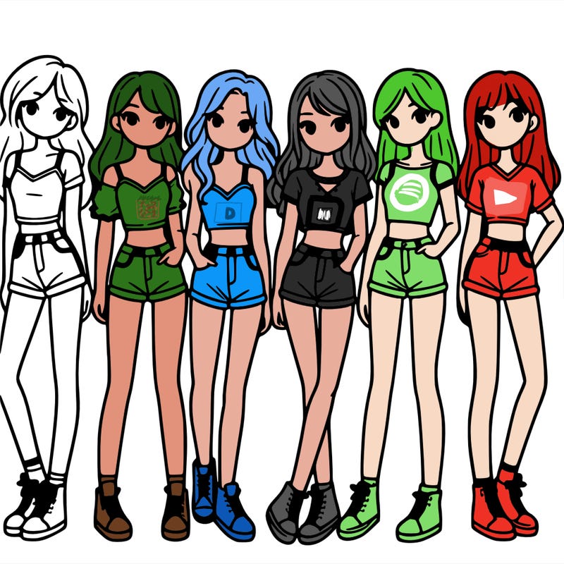 a group of girls wearing crop tops and shorts