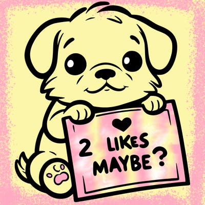 a puppy holding a sign that says 2 likes maybe?