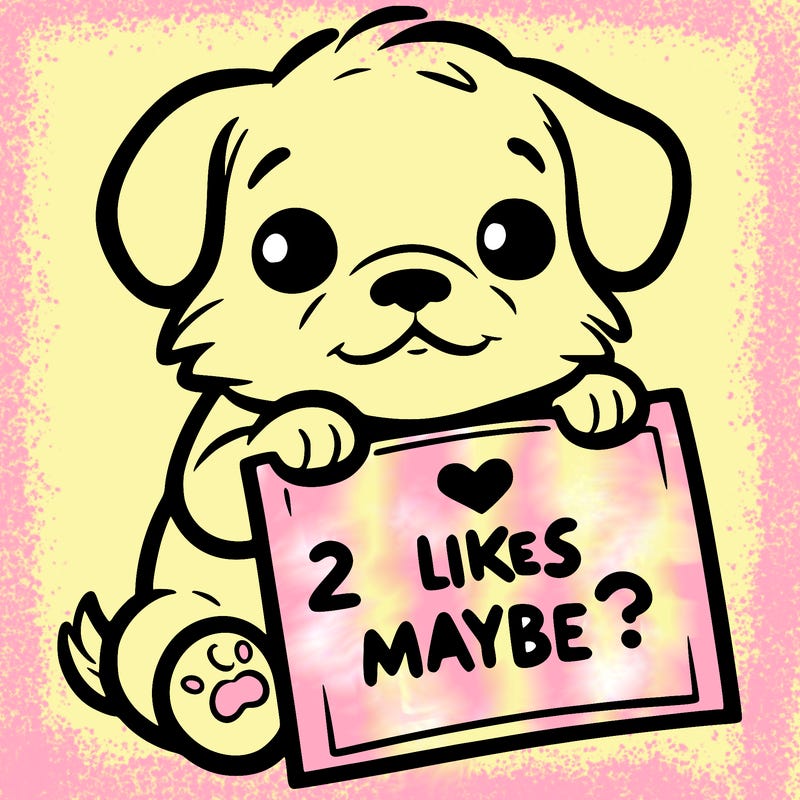 a puppy holding a sign that says 2 likes maybe?