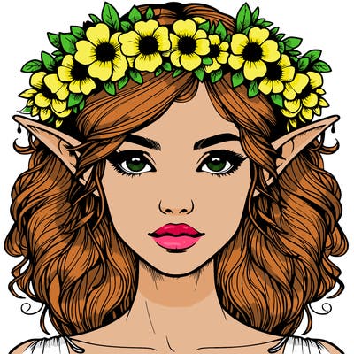 realistic female elf with flower crown