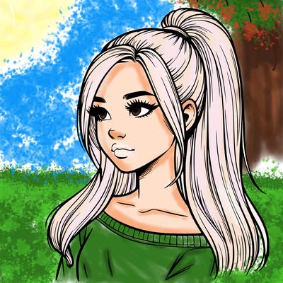 realistic girl with a high ponytail