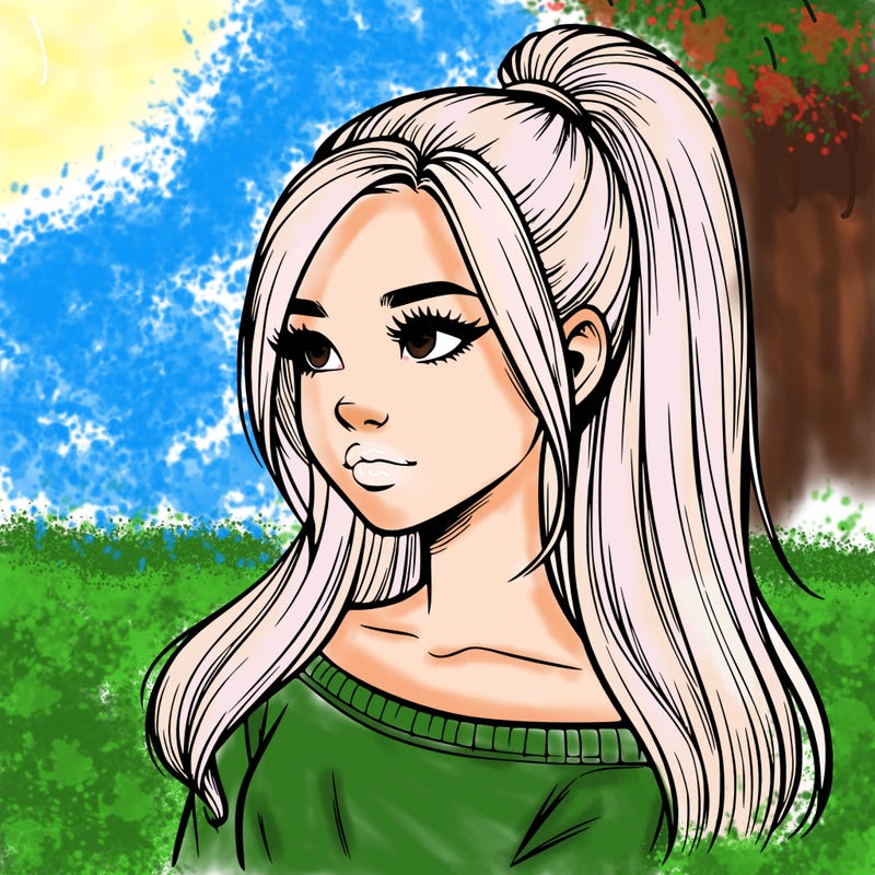 realistic girl with a high ponytail