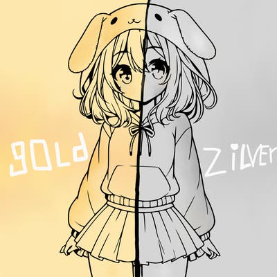 pretty anime girl wearing a fluffy hoodie with bunny ears on the hood and a skirt