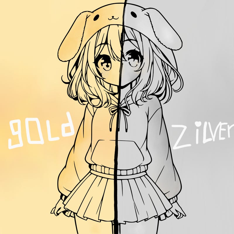 pretty anime girl wearing a fluffy hoodie with bunny ears on the hood and a skirt