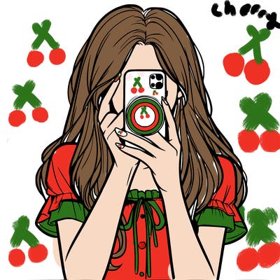 a realistic girl holding her phone taking pictures