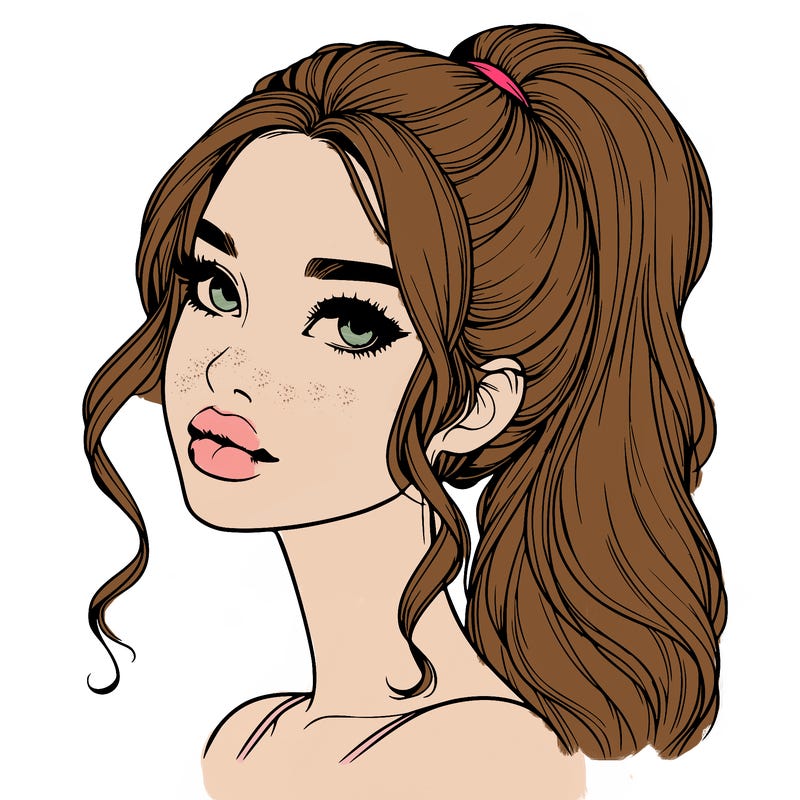 realistic girl with a ponytail on her hair and lips