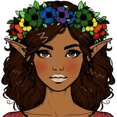 realistic female elf with flower crown