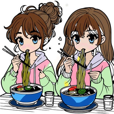 girls eating ramen