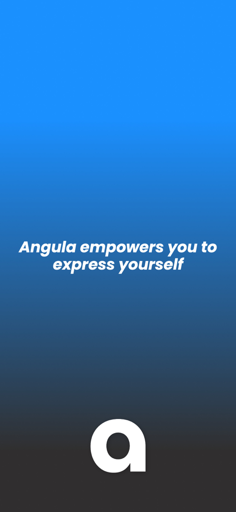 Angula - African languages - Angula app splash screen with the text Angula empowers you to express yourself and the app logo