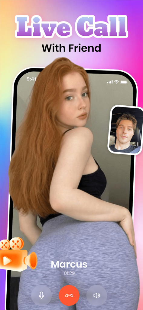 Blimi: Adult Show, Connect - A screenshot of the Blimi app showing a one-on-one live video call between a female creator and a male user.