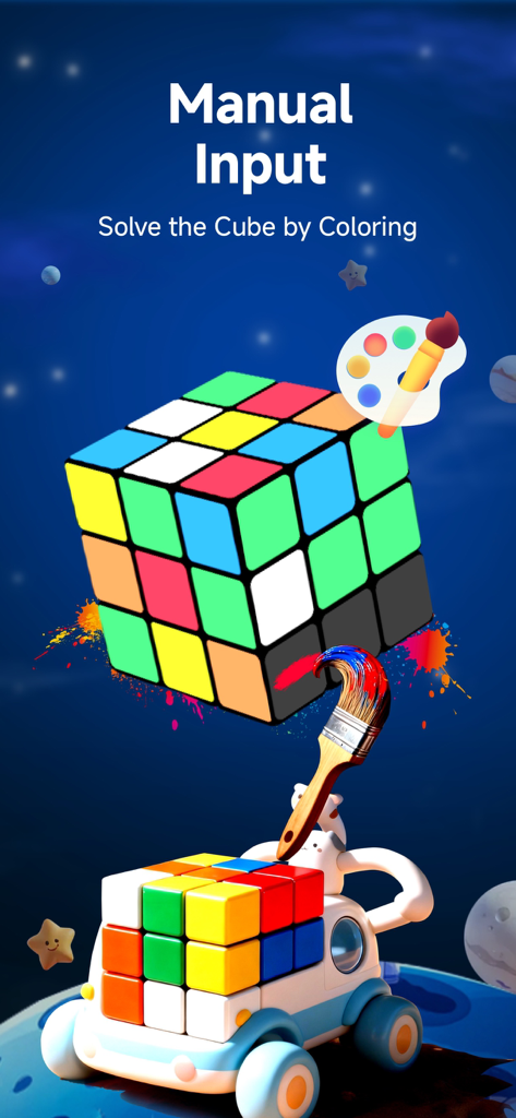 Cube Solver - 3D Cube Timer - Manual input screen for solving a Rubiks cube by coloring its faces