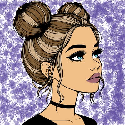 realistic girl with buns on the top of her head