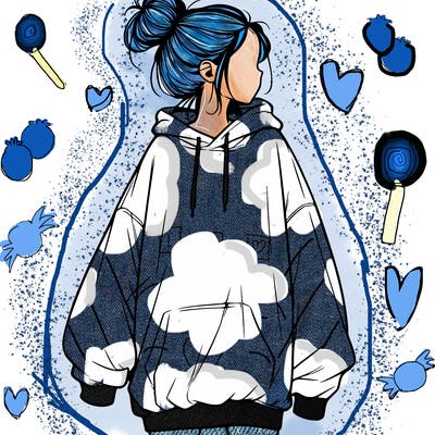 realistic girl with a oversized sweatshirt on and a bun