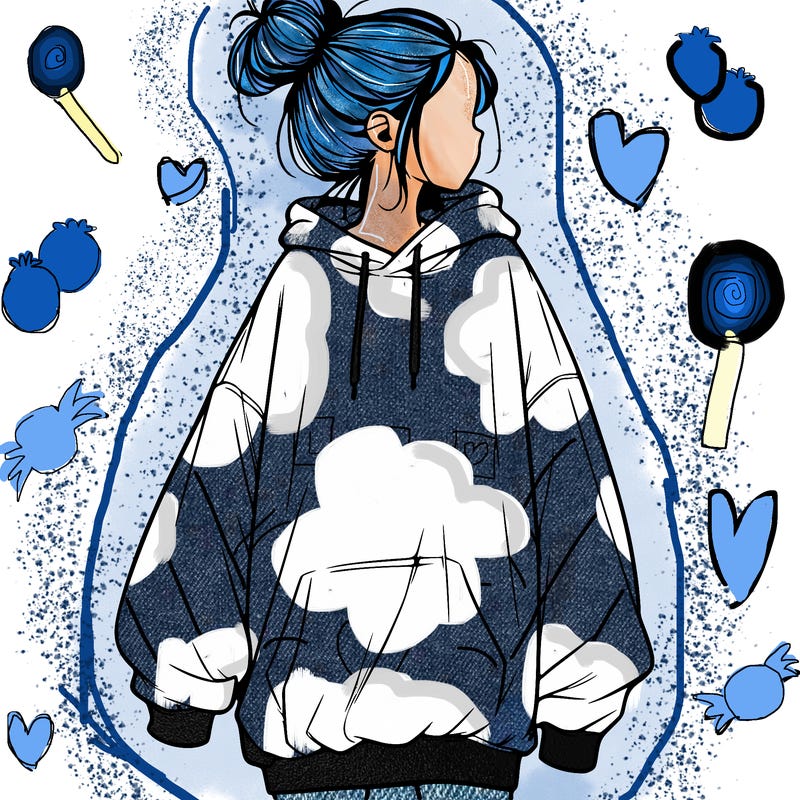 realistic girl with a oversized sweatshirt on and a bun