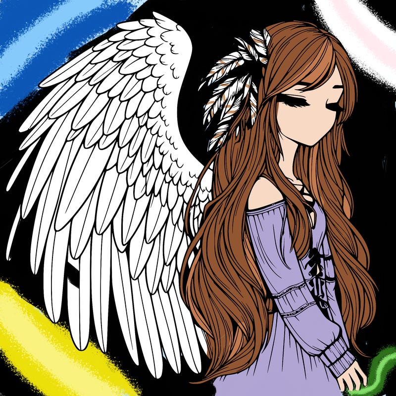 realistic girl with bird wings and some feathers in her hair