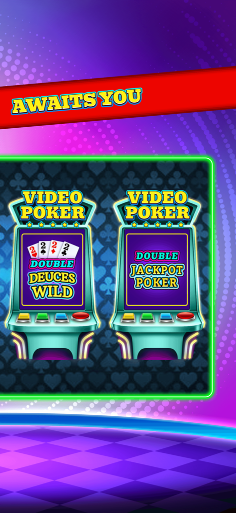 Tela de seleção mostrando as máquinas Double Deuces Wild e Double Jackpot Poker no Video Poker X