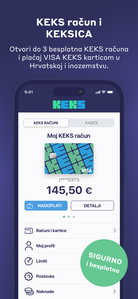 KEKS Pay - Pantalla de la aplicación móvil KEKS Pay que muestra una tarjeta VISA digital y el saldo de la cuenta