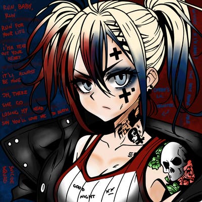 badass anime girl with scar and tattoos
