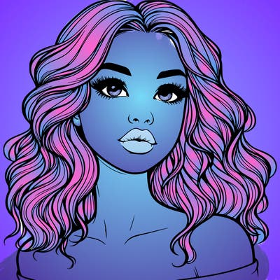 realistic girl with wavy hair and lips