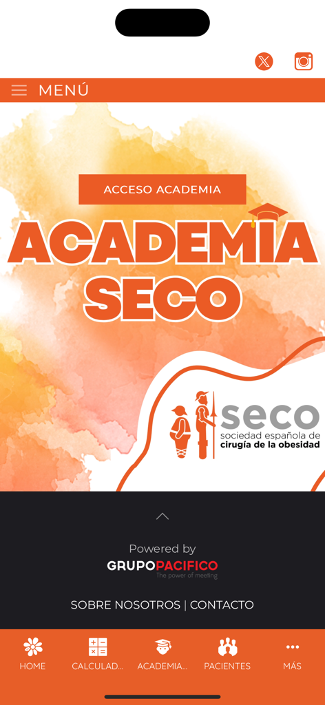 Portal de Academia SECO dentro de la aplicación móvil oficial de la sociedad médica