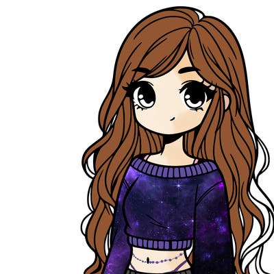 girl with long hair and a crop top with a sweater