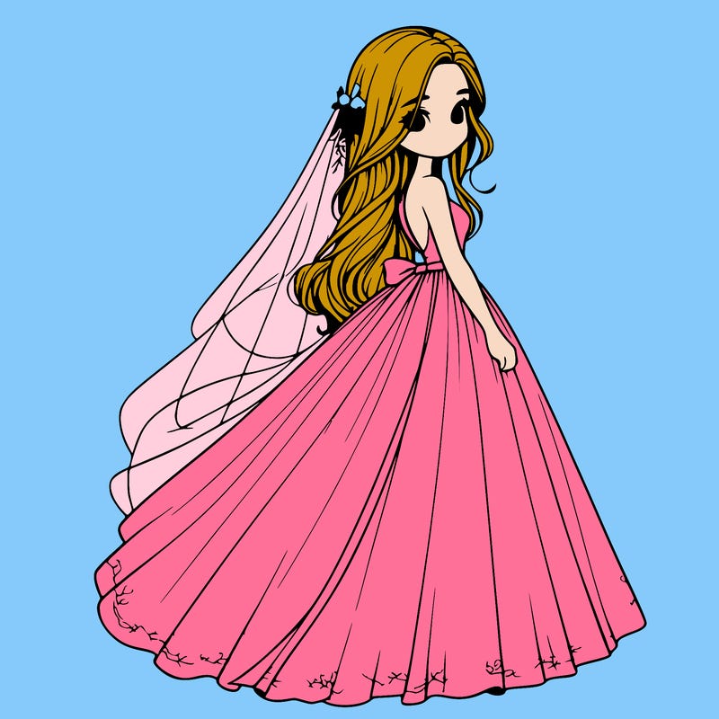 realistic girl in flowing wedding dress