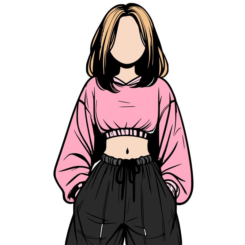 realistic girl faceless with baggy pants and a crop top
