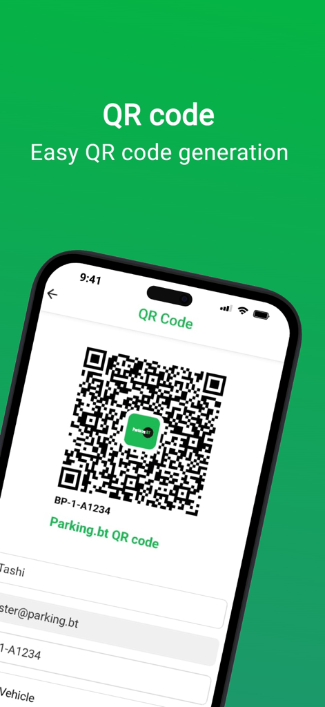 Parking.bt - Parking.bt mobile app showing easy QR code generation screen