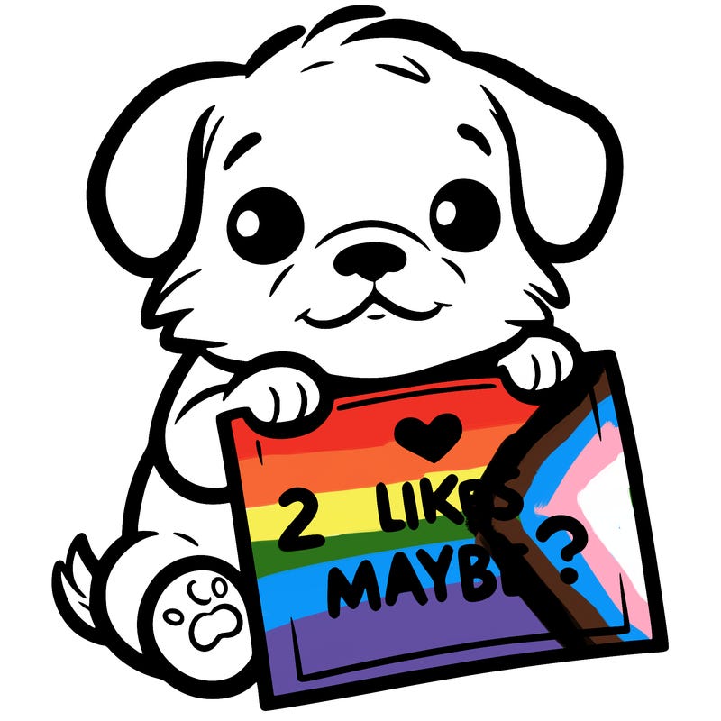a puppy holding a sign that says 2 likes maybe?