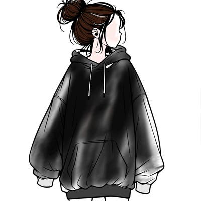 realistic girl with a oversized sweatshirt on and a bun