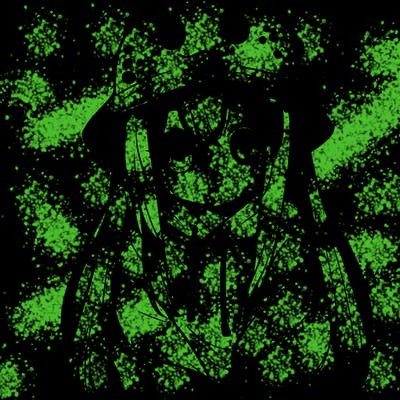 girl with anime shaped eyes with a dinosaur bucket hat oversized sweatshirt long straight hair