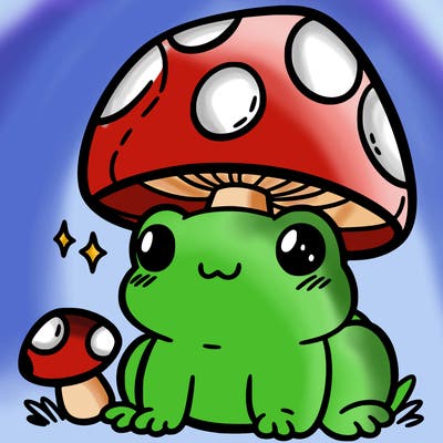 a cute frog with a mushroom hat