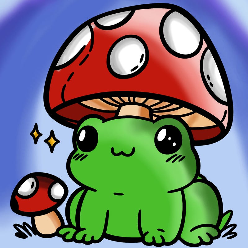 a cute frog with a mushroom hat