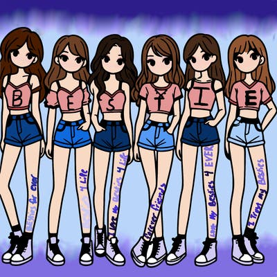 a group of girls wearing crop tops and shorts