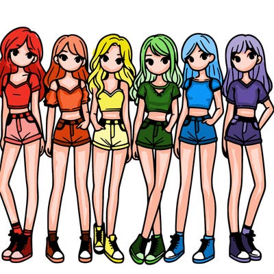 a group of girls wearing crop tops and shorts