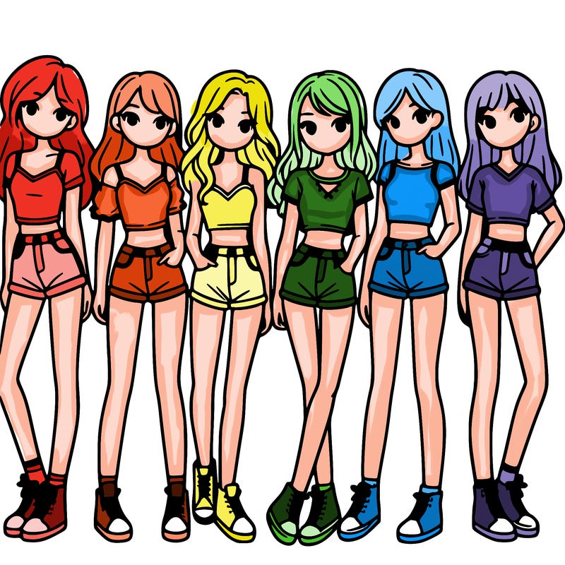 a group of girls wearing crop tops and shorts