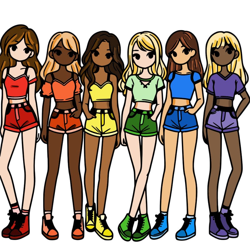 a group of girls wearing crop tops and shorts