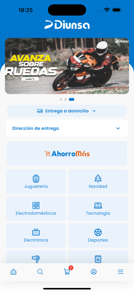 DIUNSA HN - DIUNSA HN app home screen showing product categories and delivery options