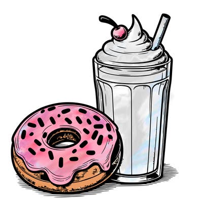 realistic donut and a smoothie