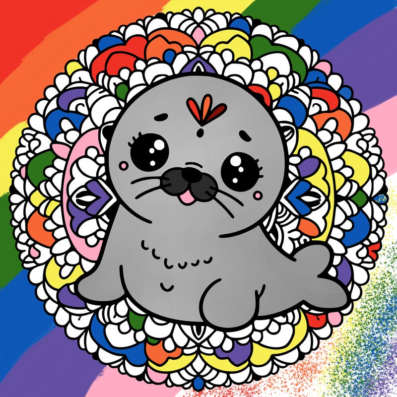 a cute baby seal mandala