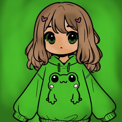 girl wearing frogging sweatshirt
