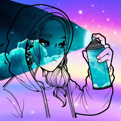 a realistic girl, spray painting