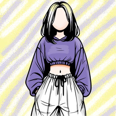realistic girl faceless with baggy pants and a crop top